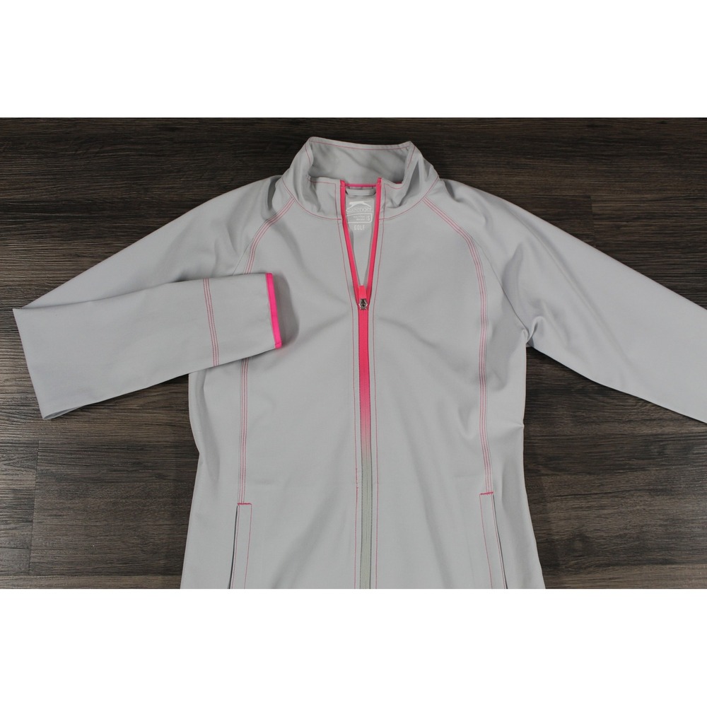 Slazenger Golf Jacket‎ Full Zip Athletic Lightweight Gray Pink Trim Small